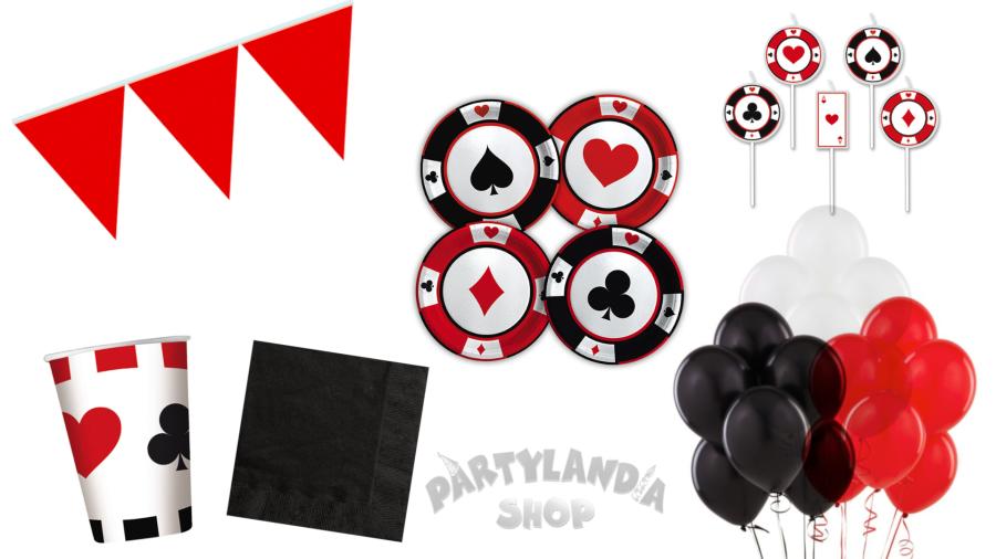 Kit festa Compleanno Poker per 16 Coperti Compreso di Addobbi e Decorazioni  a Tema-84 Pz -  - Addobbi ed articoli per feste, eventi e  party