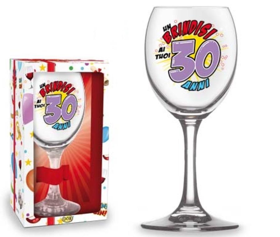 Bicchiere Calice In Vetro per Buon Compleanno 30 Gadget Humor -   - Addobbi ed articoli per feste, eventi e party
