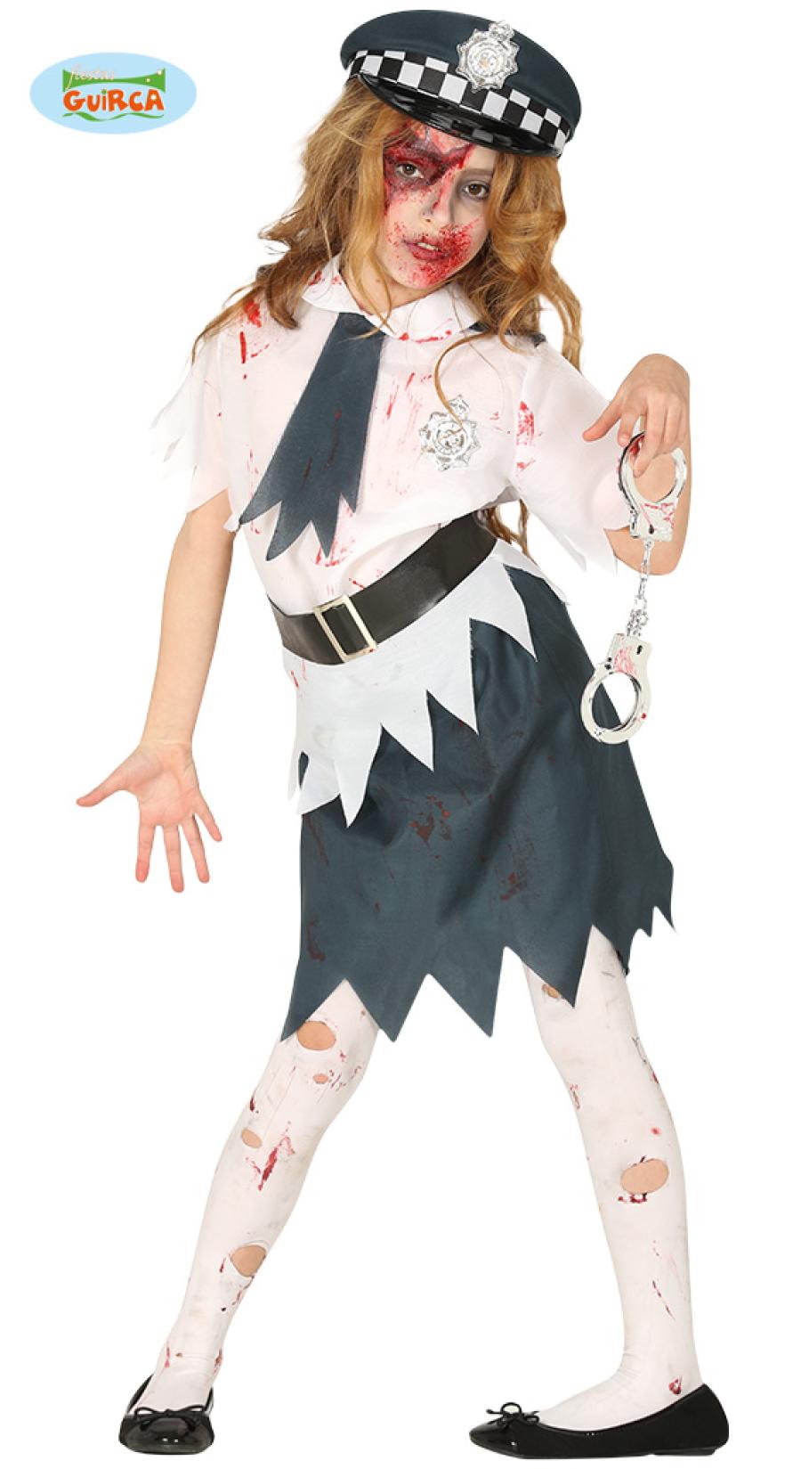 Costume Bambina 7-9 Anni Zombie Poliziotta Horror Halloween -   - Addobbi ed articoli per feste, eventi e party