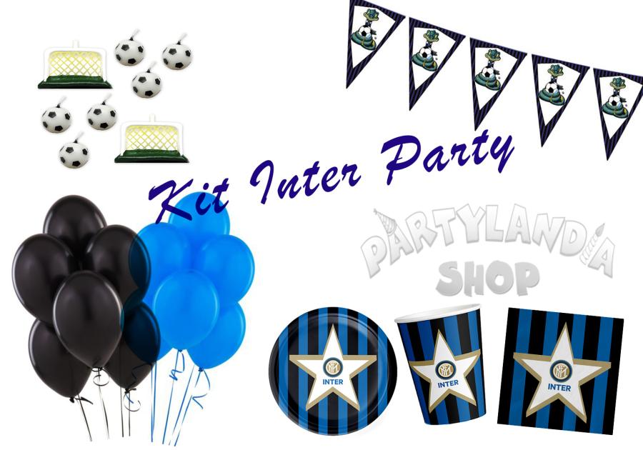 Kit festa Compleanno Inter per 16 Coperti Compreso di Addobbi e Decorazioni  a Tema - 94 Pz